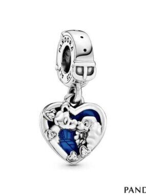 Pandora Silver Heart Dangle Charm with Blue Enamel Couple